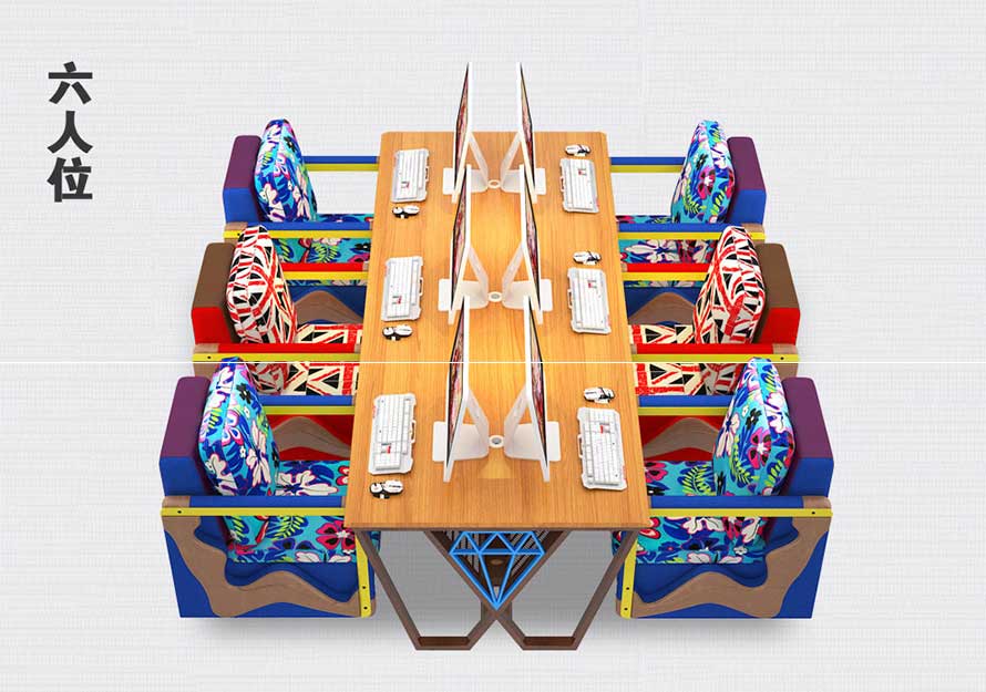 夢達新款網(wǎng)吧桌六人位組合裝修效果圖