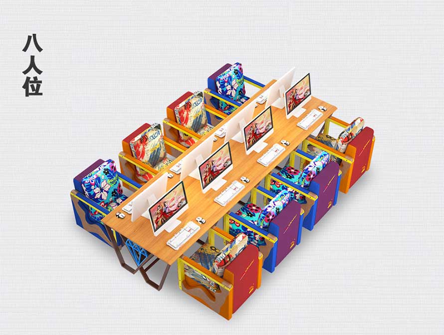 夢達新款網(wǎng)吧桌八人位組合裝修效果圖