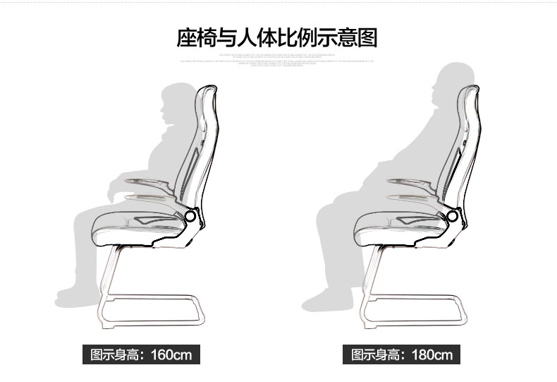 夢(mèng)達(dá)輕巧型網(wǎng)吧電競(jìng)椅座椅與人體比例示意圖