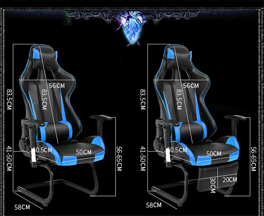 夢達(dá)新款網(wǎng)吧電競椅尺寸示意圖
