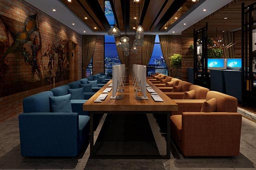 藍(lán)色網(wǎng)吧桌椅裝修效果圖