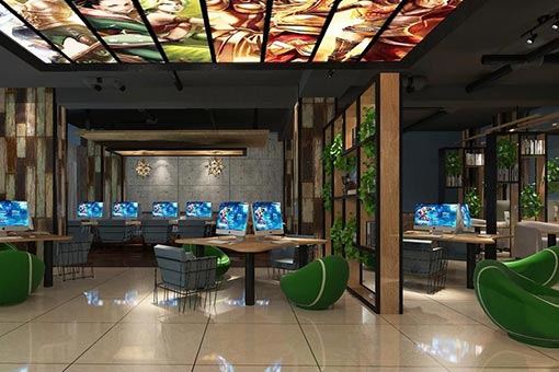 綠色網(wǎng)吧桌椅裝修效果圖